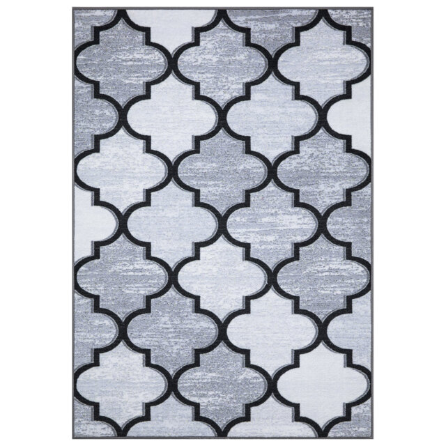 Modern Grey Geometric Area Rug & Runner – Non Slip Large Living Room, Bedroom, Hallway & Kitchen Carpet