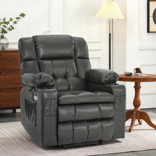 "Dual Motor 21.3"" Seat Width Power Recliner Lift Chair with Vibration and Heat, Infinite Position, Faux Leather"