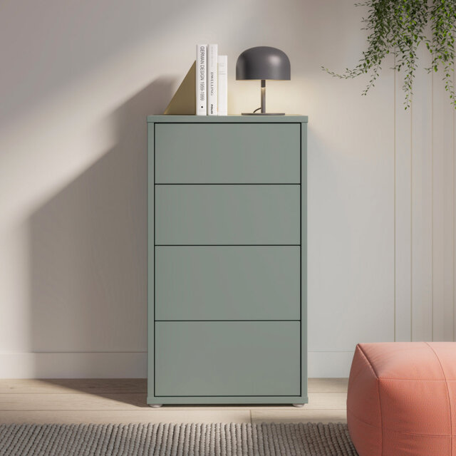 Modern 4-drawer chest of drawers, engineered wood, terrakotta, 54.8 cm W x 99.1 cm H x 34.9 cm D