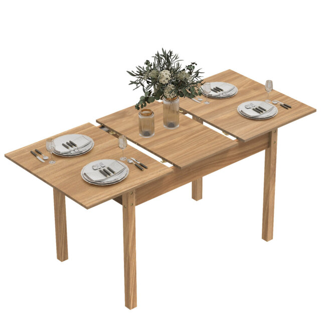 Extendable Dining Table With Large Tabletop, Kitchen Wood Desk With 4-8 Seats, Space Saving, Wood