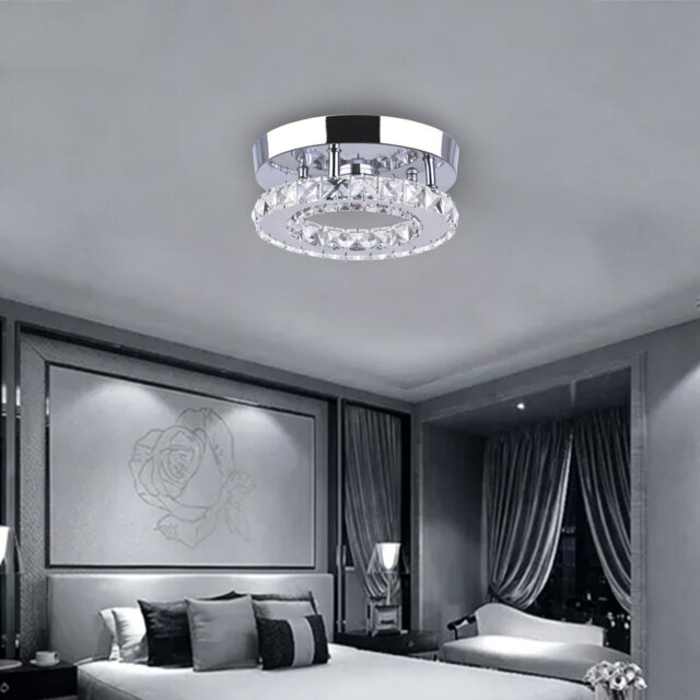 Flush Mount LED Ceiling Light Fixture, Crystal Ceiling Lamp,16cm Modern LED Chandelier for Living Room, Kitchen, Bedroom, Dining Room (Round)