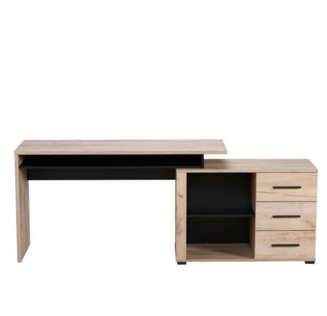 Ama Large Oak And Black Corner Desk With Drawers – Industrial Home Office Desk For Study, Computer, And Laptop Use