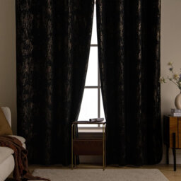 Black Velvet Curtains with Gold Foil,2 Panel Set Soft Thermal Insulated Eyelet 168 x 229 cm