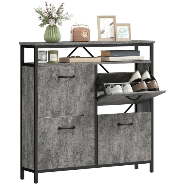 Shoe Storage Cabinet with 4 Flip Drawers and Open Shelf