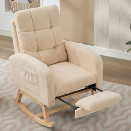 Rocking Chair With Adjustable Footrest Teddy Fabric Beige