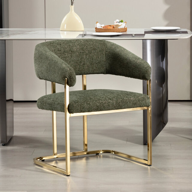 56CM Wide Modern Metal Frame Chenille Upholstered Armchair Dining chair