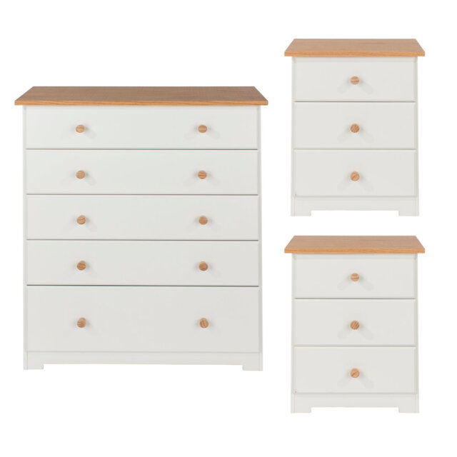 White 3 Piece Wooden Bedroom Set