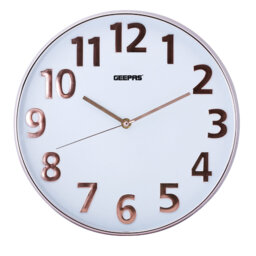 "GEEPAS 12"" Silent Analog Clock with 3D Rose Gold Dial, Modern Round Timepiece for Kitchen, Bathroom, Living Room, Office – Battery Operated Non-Tickin"