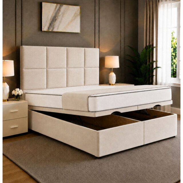 Noble Square Cubed Divan Storage Ottoman Bed Frame  with End Lift Storage