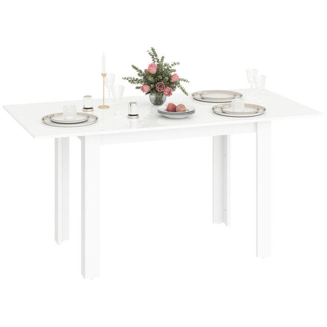 HOMCOM Extendable Dining Table 120-160 x 70cm Seats 4-6 High Gloss White