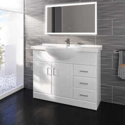 iBathUK 1050mm White Gloss Basin Vanity Unit Sink Cabinet Bathroom Drawer Storage Furniture