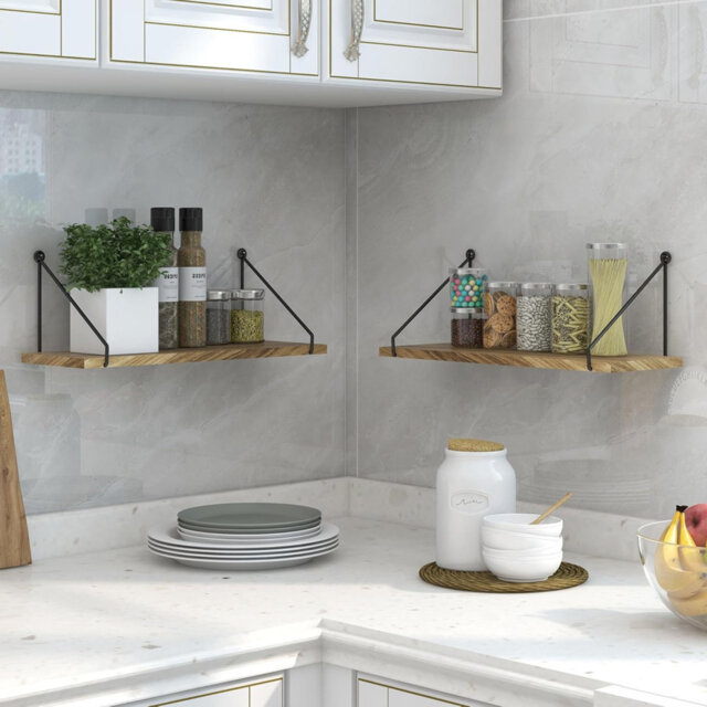 Wood Wall Mounted Shelf For Kitchen Bathroom Bedroom Living Room ,Set Of 2