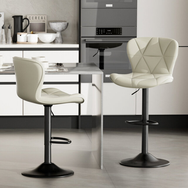 2-piece Swivel Bar Stool Set With Vintage Leather & Footrest, Industrial Style