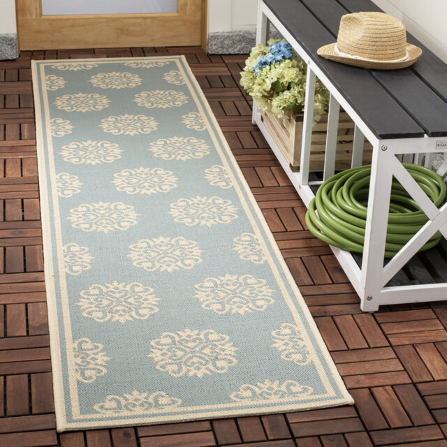 Kirklin Looped/Hooked Aqua Indoor/Outdoor Rug