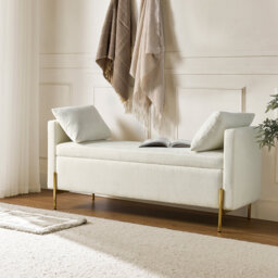Louvenia 127cm Upholstered Flip Top Bench With Subdivided Storage and Toss Pillows