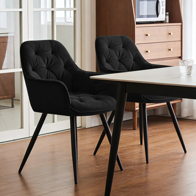 Velvet Upholstered Armrests Tufted Dining Chair with Wide Back 50cmH