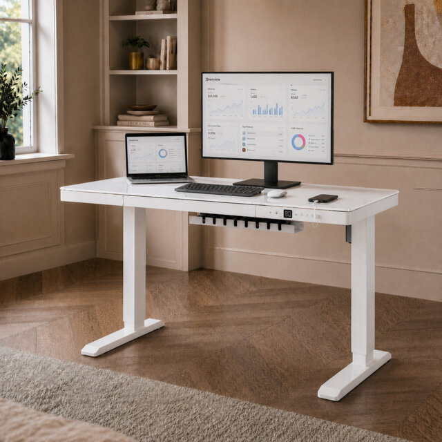 Adjustable Glass Top Metal Base