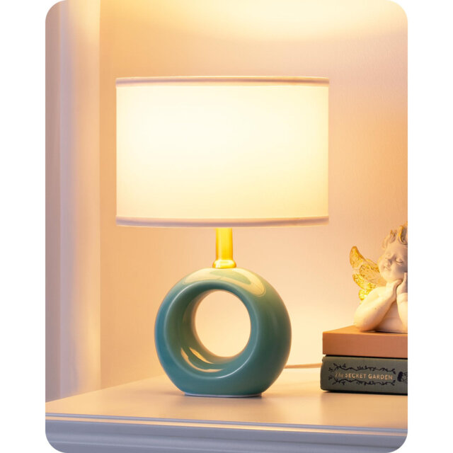 Ceramic Table Lamp, Elegant  Modern Desk Lamp For Bedside, E14 Bulb Included, Fabric Lampshade For Bedroom, Living Room, Decoration [Energy Class E]