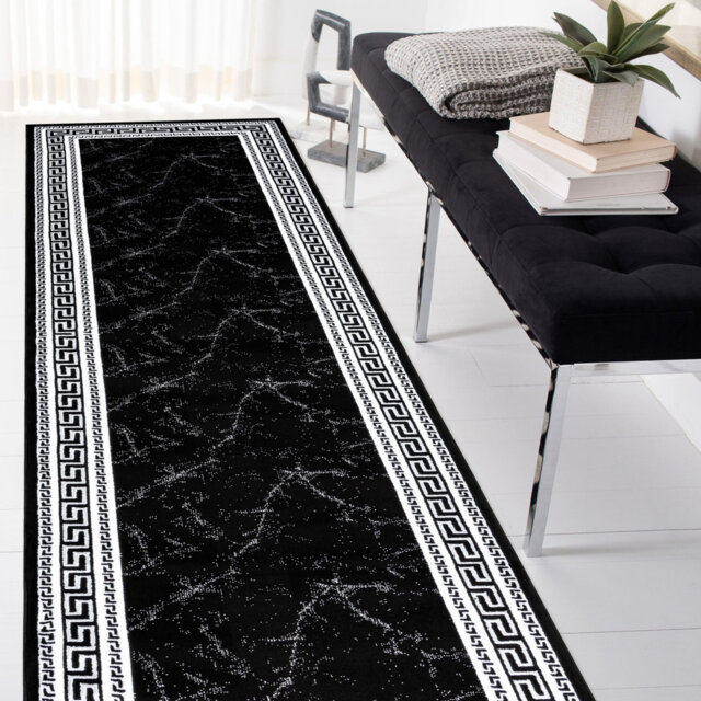 Modern GLOSS rugs for living rooms, bedrooms, kitchens, hallways, frames, Greek black / gray
