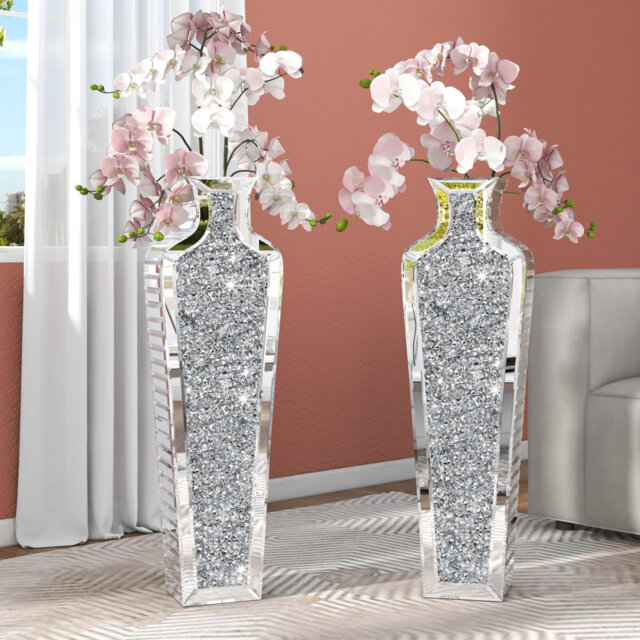 68CM Handmade Mirrored Crystal Glass Floor Vase ï¼Set of 2ï¼