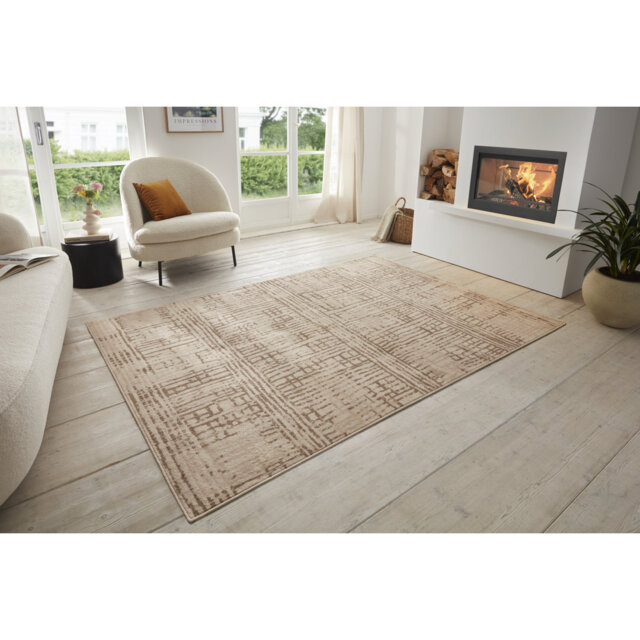 Machine Woven 100% Polypropylene Beige/Brown Rug