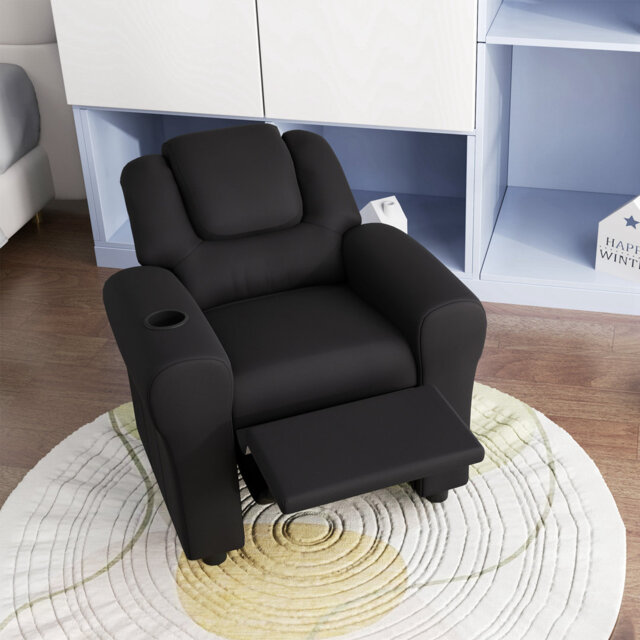 HOMCOM Kids Recliner Chair PU Leather Adjustable Backrest Footrest Black