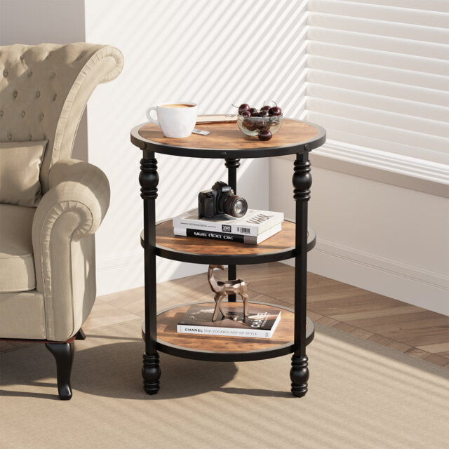 Side table, round 45Cm - grade 3 wooden and metal coffee table, industrial design sofa and storage space