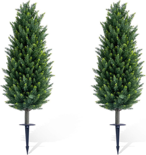 Artificial Topiary Ball Tree with Metal Ground Spike Set of 2/4, Fake Artificial Topiary Cedar Tree for Garden Patio Indoor and Outdoor Decor,25.6 Inc