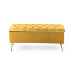 Amara Wide Velvet Tufted Rectangle Storage Ottoman Footstool Upholstered Bench with Legs for Living Room & Bedroom
