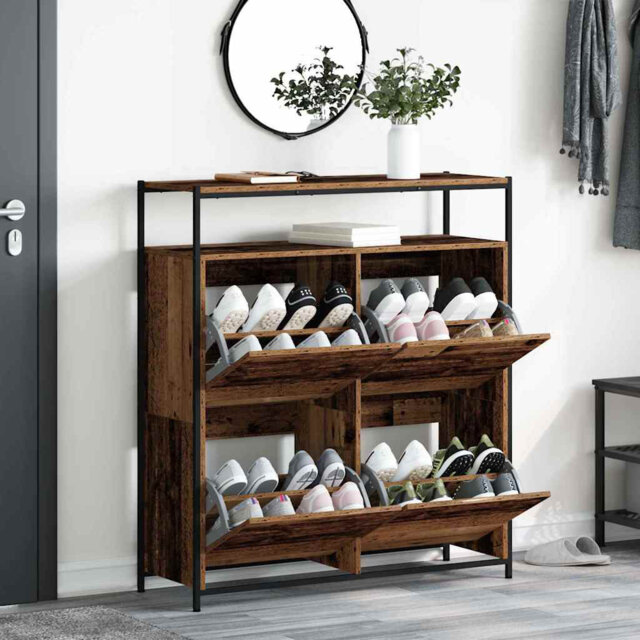 Shoe Cabinet Old Wood 100 X 34 X 112 Cm Engineered Wood