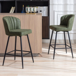 PU Leather Upholstered Bar Stools Metal Frame Counter Chairs with Shell Designed Backrest for Home Bar Restaurant