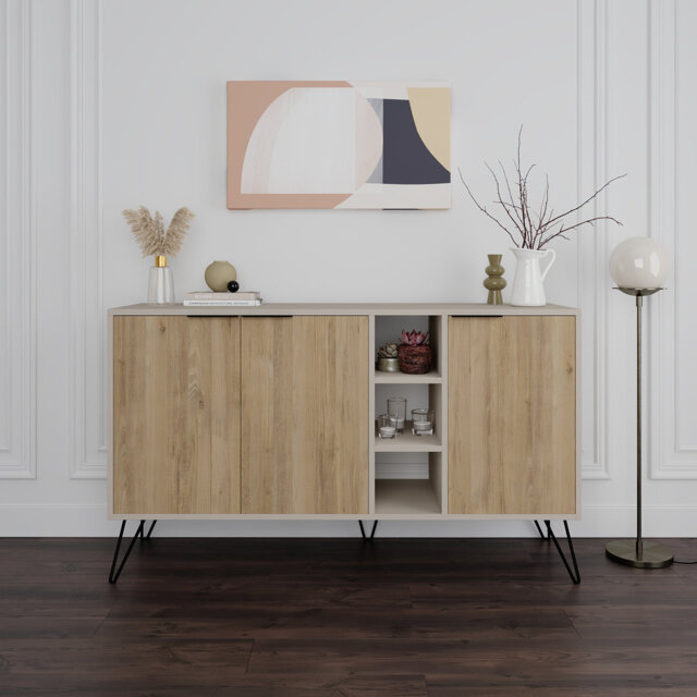 Jaycee 142 Cm Wide Sideboard - Stylish Storage Cabinet with Metal Hairpin Legs