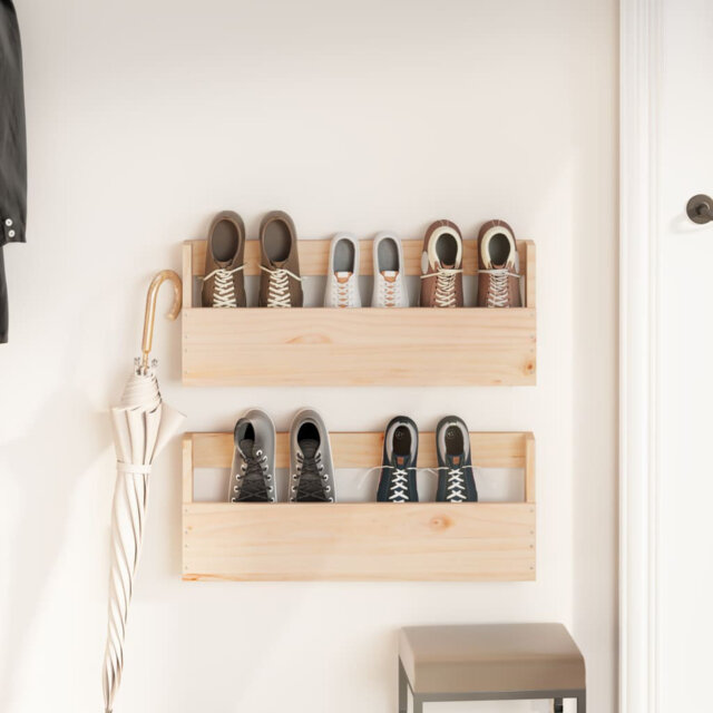 Bowmin Wall-mounted Shoe Racks Shoe Storage Shoe Shelf 2 pcs Solid Wood Pine