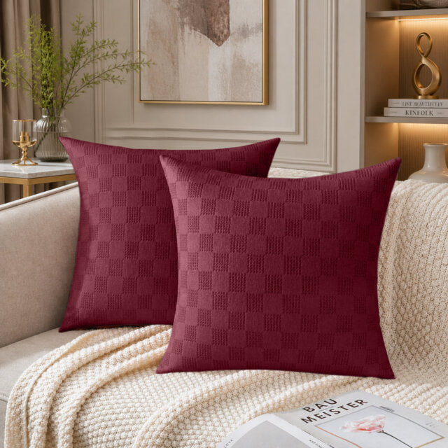 Check Pattern Velvet Cushion Covers Set of 2 – Soft Textured Scatter Pillow Covers for Sofa, Bed & Living Room