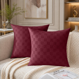 Check Pattern Velvet Cushion Covers Set of 2 – Soft Textured Scatter Pillow Covers for Sofa, Bed & Living Room