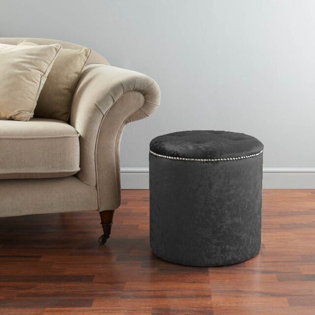Hepner Velvet Tufted Round Solid Colour Pouffe Ottoman