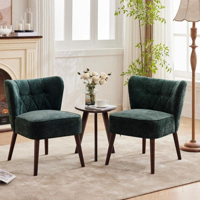 1 Piece Accent Chairs,, Armless Slipper Chair with Ergonomic Wingback, Sturdy Mid Century Modern Velvet Upholstered Accent Chair for Bedroom, Dressing