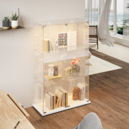 "48.5"" Glass Display Cabinet With 2 Shelves, Floor Standing Curio Display Cabinets With LED And 2 Doors, Modern Display Case For Living Room Bedroom"