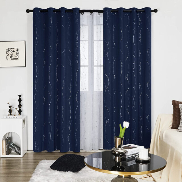 Senath Dotted Line Foil Printed Room Darkening Thermal Curtains