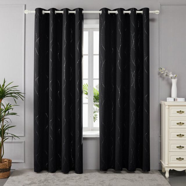 Senath Dotted Line Foil Printed Room Darkening Thermal Curtains