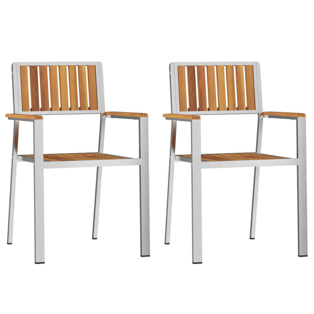 Garden Chair 2 Pcs Brown 56 X 54.5 X 87Cm Solid Acacia Wood