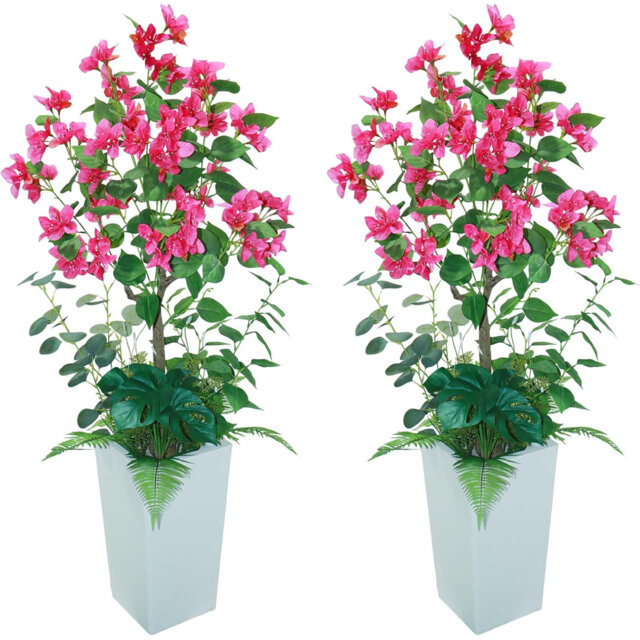 2Pack Artificial Bougainvillea Tree with Flowers, 120cm Faux Plants in Potted Indoor Bougainvillea Plant, Blooming Topiary Tree Lifelike Faux Plants f