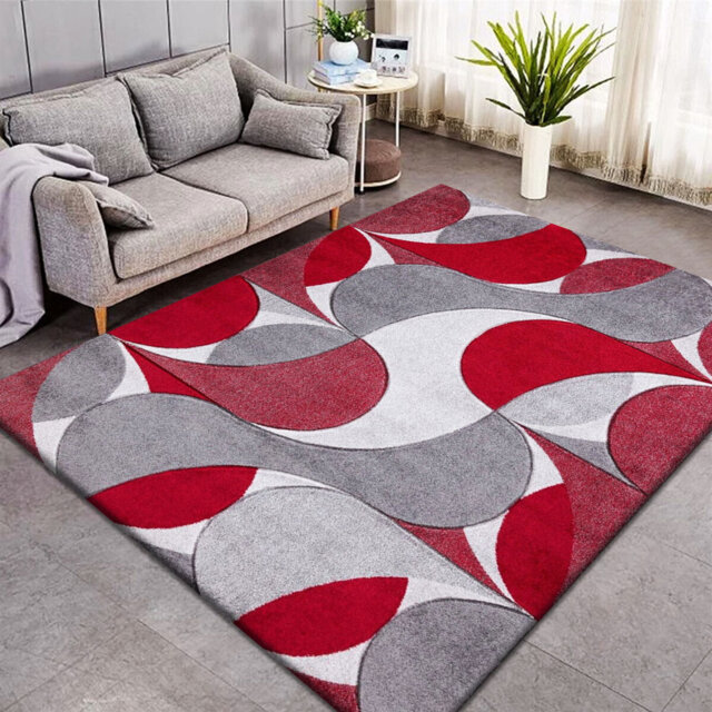100% Polypropylene Modren Kenzo Design Area Rug For Hallway/Living Area Red