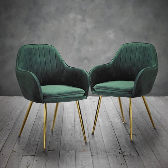 LARA DINING CHAIR FOREST GREEN WITH GOLD LEGS in , Green