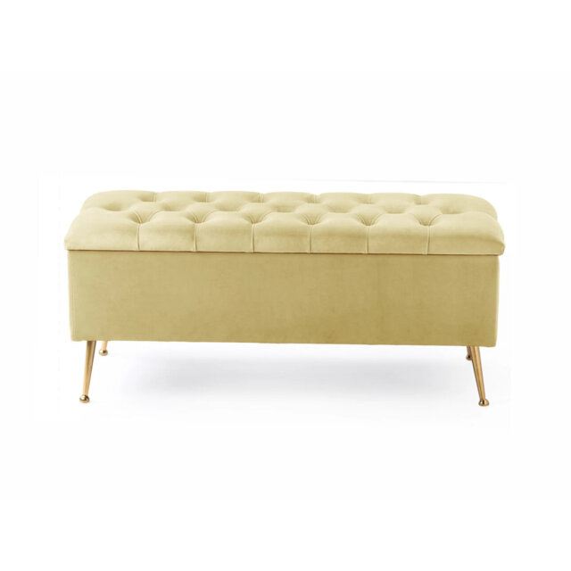 Amara Wide Velvet Tufted Rectangle Storage Ottoman Footstool Upholstered Bench with Legs for Living Room & Bedroom