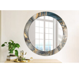 Huldar Round Glass Framed Wall Mounted Accent Mirror in Blue