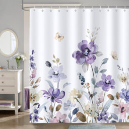 Watercolour Floral with 12 Hooks Shower Curtain
