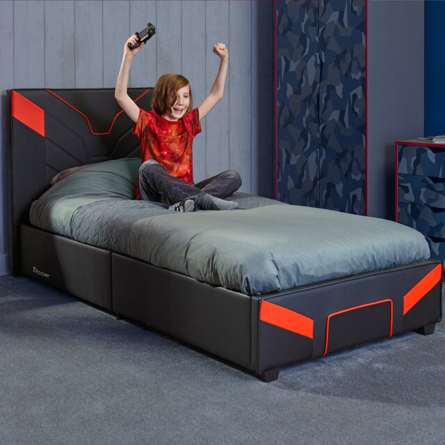 X Rocker Cerberus Double Ottoman Gaming Bed - Black / Red