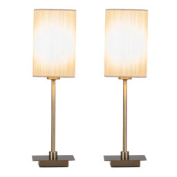 Pair (2x) Square Stick Antique Brass Metal Bedside Table Lamp