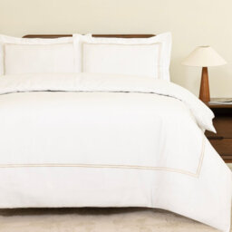 MHG Living Duvet Cover Set Mayfair Gold Baratta Stitch Design Cotton Bedding - Includes 2 Pillowcases